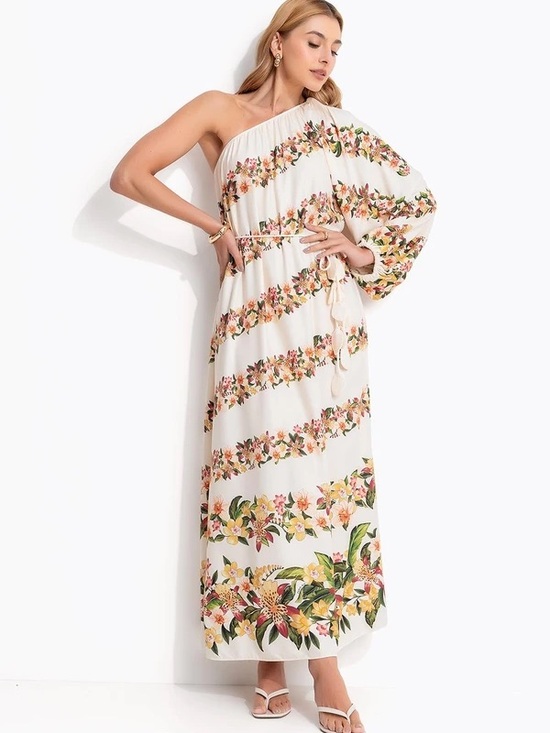 FARM Rio Dresses & Skirts - FARM Rio One-Shoulder Floral Maxi Dress in Cream NWT